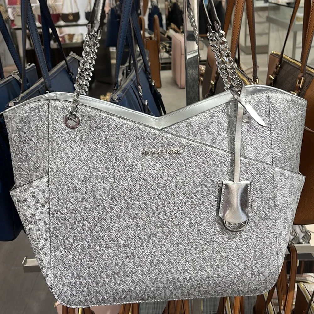 Michael Kors Jet Set Travel Large Chained Tote Shoulder Bag MK 
Silver

NWT - Picture 6 of 16